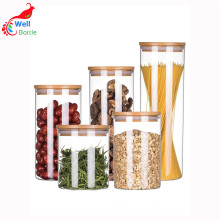 cylinder glass jar food grade borosilicate jars with bamboo lid Storage-111RL